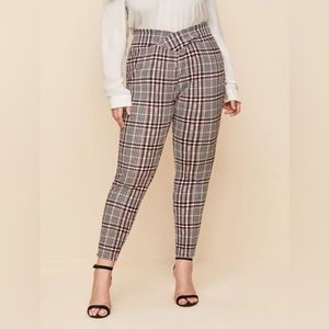 Shein pink plaid office pants